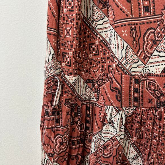 Natural Reflections Womens Large Red Bandana Faux Wrap Maxi Dress Boho Western - Picture 3 of 7